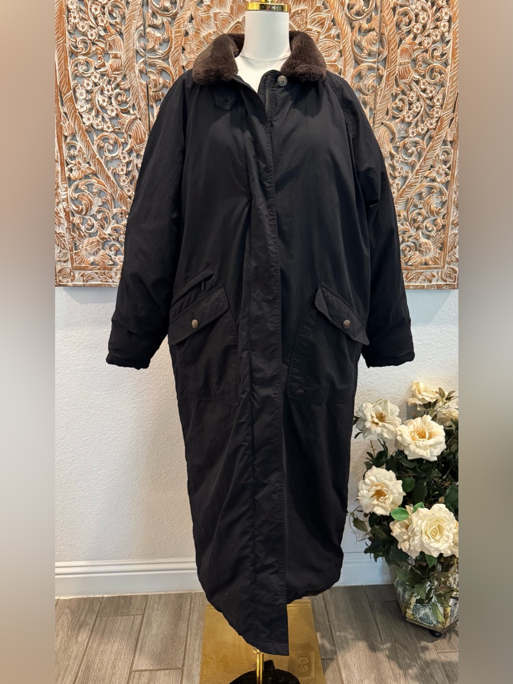 Eddie Bauer Women’s Black Goose Down Full Length Winter Parka, Long Coat- size L - Picture 2 of 14
